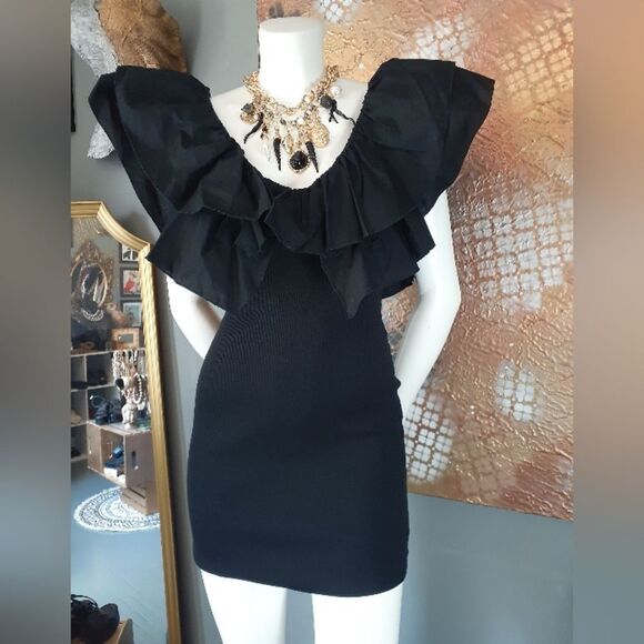 Zara NWT 100% Cotton Elegant Black Ruffled Mini Dress - Picture 10 of 10